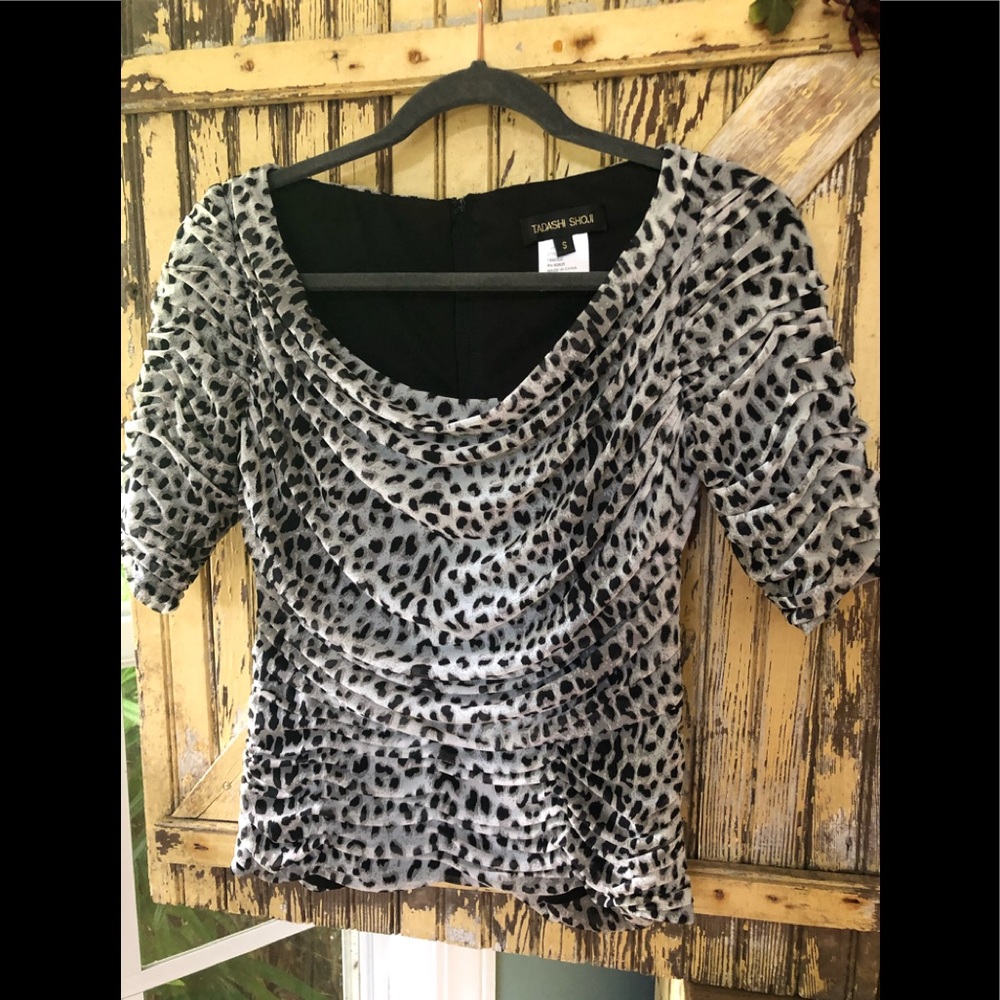 Tadashi Shoji sexy leopard print ruched blouse size small blouse